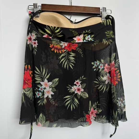 Kona Sol Black Floral Mesh Strapless Tankini Swim Top size Small - Picture 3 of 9